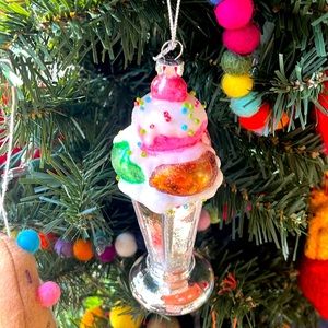 Blown Glass Ornament Ice Cream Sundae Parfait